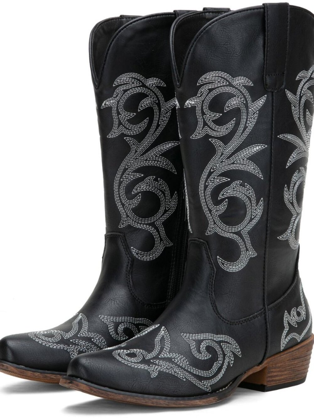 Women's Wide Calf Cowboy Boots, Embroidered Mid Calf Style